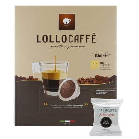 100 Capsule Lollo Caffè Miscela Nera Compatibili Bialetti